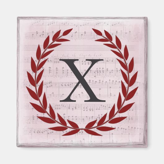 Laurel Wreatblad Music Monogram Initiaal X Magneet (Voorkant)