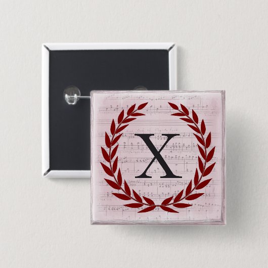 Laurel Wreatblad Music Monogram Initiaal X Vierkante Button 5,1 Cm (Voorkant /achterkant)