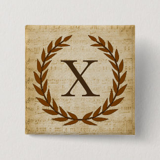 Laurel Wreatblad Music Monogram Initiaal X Vierkante Button 5,1 Cm
