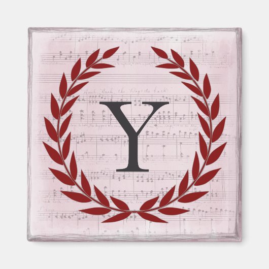Laurel Wreatblad Music Monogram Initiaal Y Magneet (Voorkant)