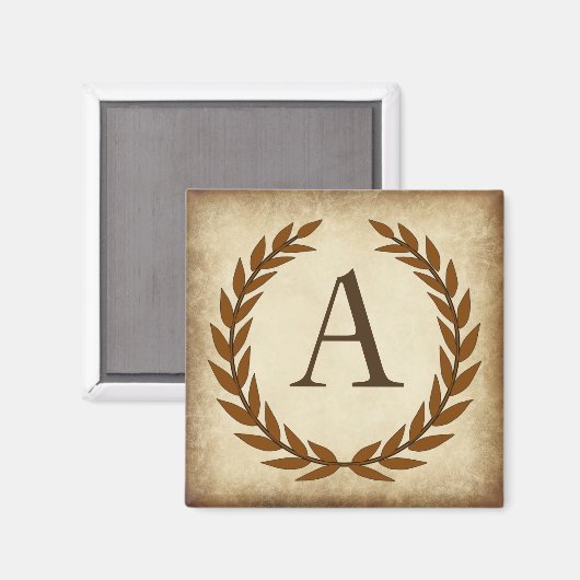 Laurel Wreath Aged Papyrus Initiaal A Magneet (Voorkant / Achterkant)