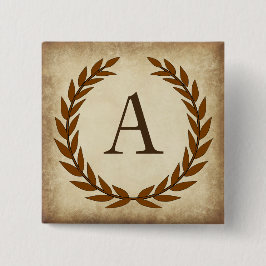 Laurel Wreath Aged Papyrus Initiaal A Vierkante Button 5,1 Cm