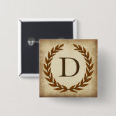 Laurel Wreath Aged Papyrus Initiaal D Vierkante Button 5,1 Cm (Voorkant /achterkant)