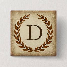 Laurel Wreath Aged Papyrus Initiaal D Vierkante Button 5,1 Cm
