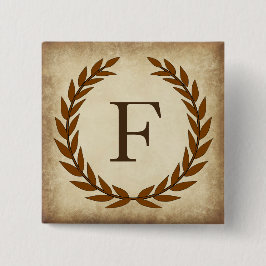 Laurel Wreath Aged Papyrus Initiaal F Vierkante Button 5,1 Cm