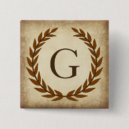 Laurel Wreath Aged Papyrus Initiaal G Vierkante Button 5,1 Cm
