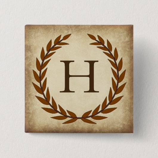 Laurel Wreath Aged Papyrus Initiaal H Vierkante Button 5,1 Cm (Voorkant)