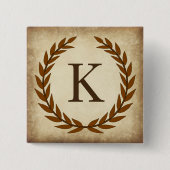 Laurel Wreath Aged Papyrus Initiaal K Vierkante Button 5,1 Cm (Voorkant)