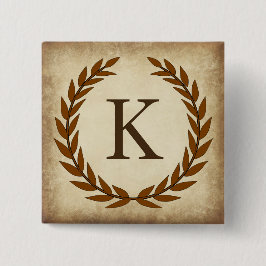 Laurel Wreath Aged Papyrus Initiaal K Vierkante Button 5,1 Cm