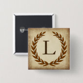 Laurel Wreath Aged Papyrus Initiaal L Vierkante Button 5,1 Cm (Voorkant /achterkant)