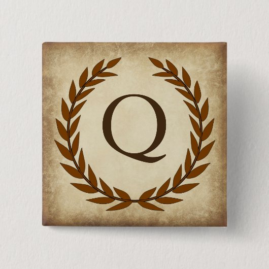 Laurel Wreath Aged Papyrus Initiaal Q Vierkante Button 5,1 Cm (Voorkant)