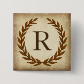 Laurel Wreath Aged Papyrus Initiaal R Vierkante Button 5,1 Cm (Voorkant)
