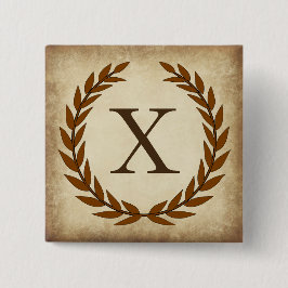 Laurel Wreath Aged Papyrus Initiaal X Vierkante Button 5,1 Cm