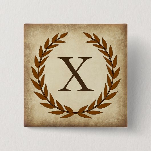 Laurel Wreath Aged Papyrus Initiaal X Vierkante Button 5,1 Cm (Voorkant)