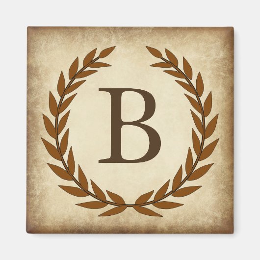 Laurel Wreath Aged Papyrus Monogram Initiaal B Magneet (Voorkant)