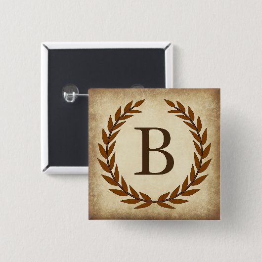 Laurel Wreath Aged Papyrus Monogram Initiaal B Vierkante Button 5,1 Cm (Voorkant /achterkant)