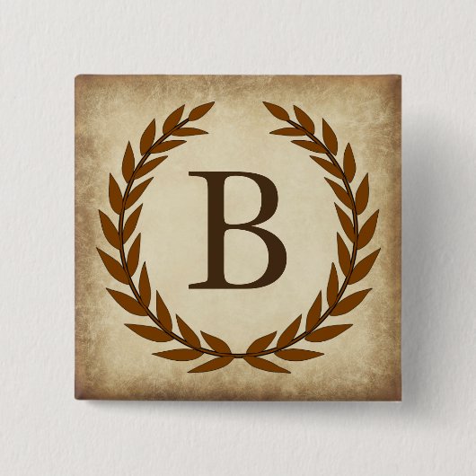 Laurel Wreath Aged Papyrus Monogram Initiaal B Vierkante Button 5,1 Cm (Voorkant)