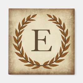 Laurel Wreath Aged Papyrus Monogram Initiaal E Magneet