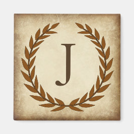 Laurel Wreath Aged Papyrus Monogram Initiaal J Magneet