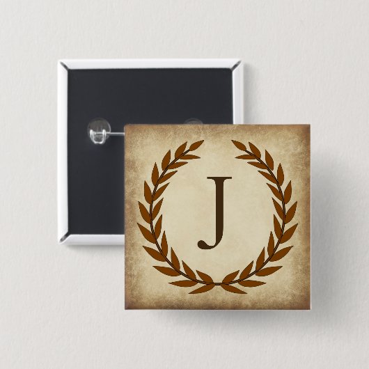 Laurel Wreath Aged Papyrus Monogram Initiaal J Vierkante Button 5,1 Cm (Voorkant /achterkant)