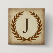 Laurel Wreath Aged Papyrus Monogram Initiaal J Vierkante Button 5,1 Cm (Voorkant)