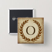 Laurel Wreath Aged Papyrus Monogram Initiaal O Vierkante Button 5,1 Cm (Voorkant /achterkant)
