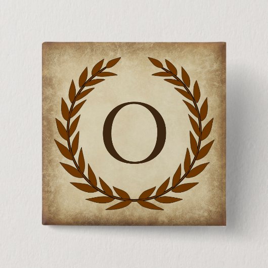 Laurel Wreath Aged Papyrus Monogram Initiaal O Vierkante Button 5,1 Cm (Voorkant)