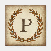 Laurel Wreath Aged Papyrus Monogram Initiaal P Magneet (Voorkant)
