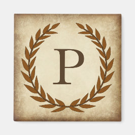 Laurel Wreath Aged Papyrus Monogram Initiaal P Magneet