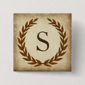 Laurel Wreath Aged Papyrus Monogram Initiaal S Vierkante Button 5,1 Cm (Voorkant)