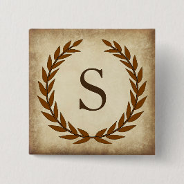 Laurel Wreath Aged Papyrus Monogram Initiaal S Vierkante Button 5,1 Cm