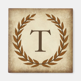 Laurel Wreath Aged Papyrus Monogram Initiaal T Magneet