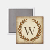 Laurel Wreath Aged Papyrus Monogram Initiaal W Magneet (Voorkant / Achterkant)
