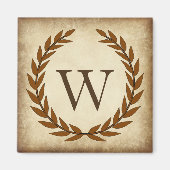 Laurel Wreath Aged Papyrus Monogram Initiaal W Magneet (Voorkant)