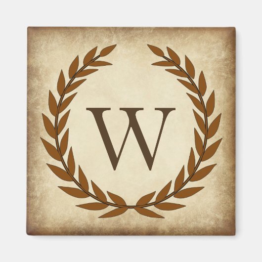 Laurel Wreath Aged Papyrus Monogram Initiaal W Magneet (Voorkant)