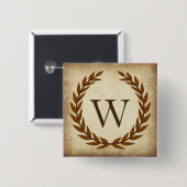 Laurel Wreath Aged Papyrus Monogram Initiaal W Vierkante Button 5,1 Cm (Voorkant /achterkant)