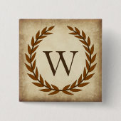 Laurel Wreath Aged Papyrus Monogram Initiaal W Vierkante Button 5,1 Cm (Voorkant)