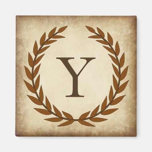 Laurel Wreath Aged Papyrus Monogram Initiaal Y Magneet (Voorkant)