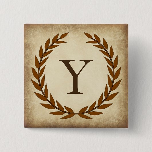 Laurel Wreath Aged Papyrus Monogram Initiaal Y Vierkante Button 5,1 Cm (Voorkant)