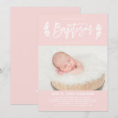 Laurel Wreath Blush Pink Photo Baptisme Kaart (Voorkant / Achterkant)