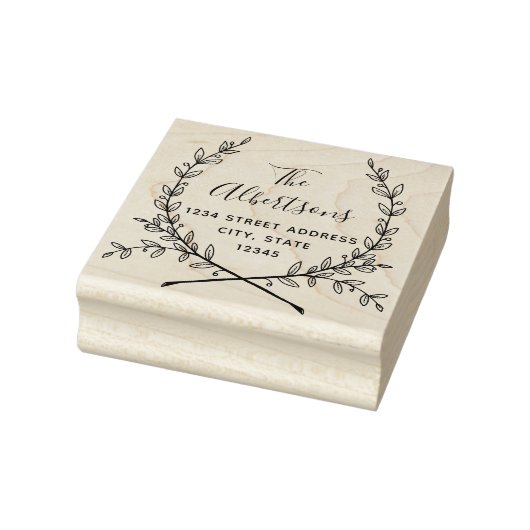 Laurel Wreath Calligrafie Naam Retouradres Rubberstempel (Stempel)