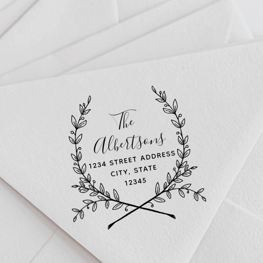 Laurel Wreath Calligrafie Naam Retouradres Zelfinktende Stempel