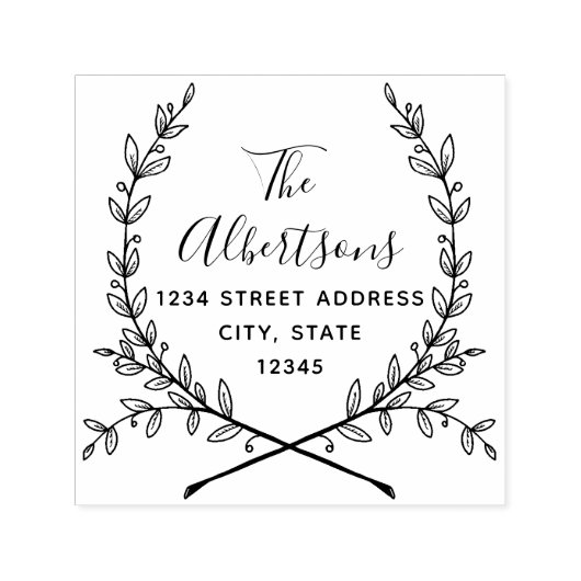 Laurel Wreath Calligrafie Naam Retouradres Zelfinktende Stempel (Design)