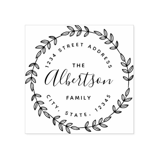 Laurel Wreath Circulaire Familienaam Retouradres Rubberstempel (Afrduk)