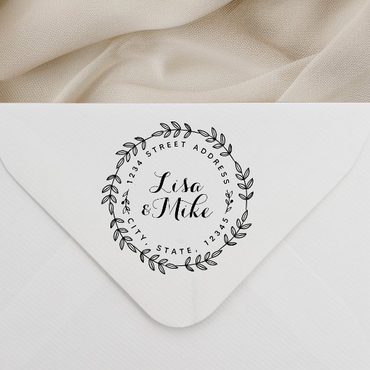 Laurel Wreath Couple Names Wedding Return Address Rubberstempel