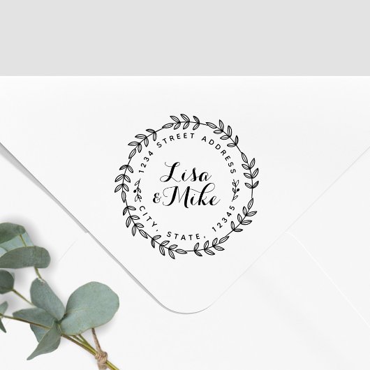 Laurel Wreath Couple Names Wedding Return Address Rubberstempel