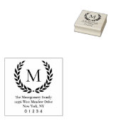 Laurel Wreath Familienaam Monogram Retouradres Rubberstempel (Gestempeld)