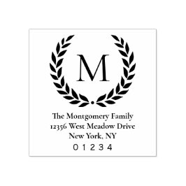 Laurel Wreath Familienaam Monogram Retouradres Rubberstempel