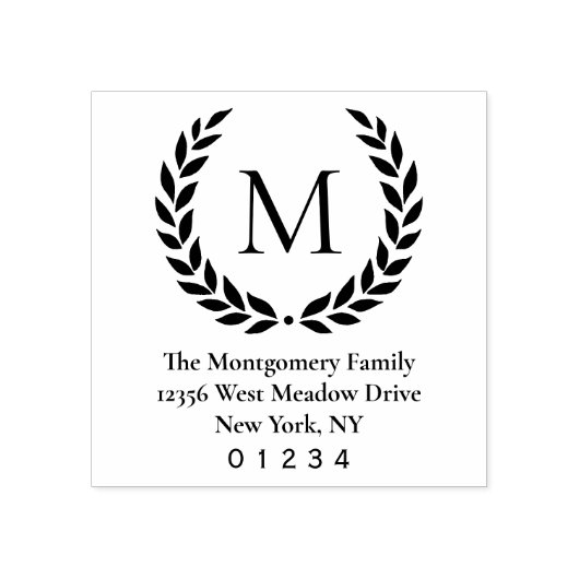Laurel Wreath Familienaam Monogram Retouradres Rubberstempel (Afrduk)