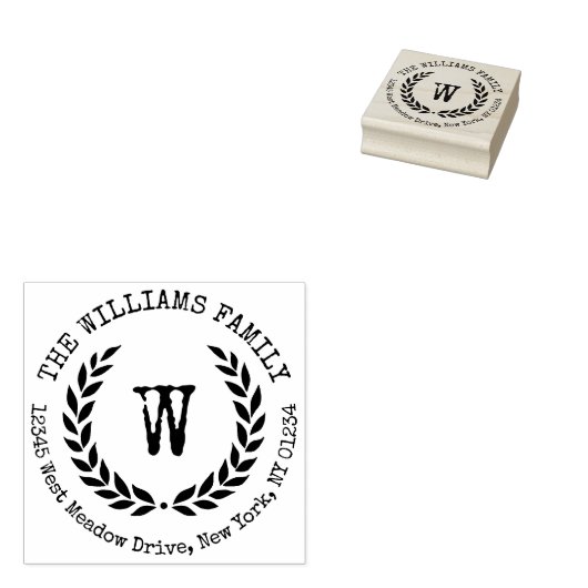Laurel Wreath Familienaam Monogram Retouradres Rubberstempel (Gestempeld)